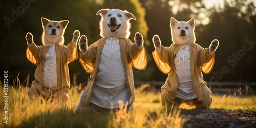 Canine Tai Chi and Qigong: Dogs Engaging in Mindful Movements. Concept Tai Chi for Dogs, Qigong for Canines, Mindful Movements, Pet Wellness, Holistic Health