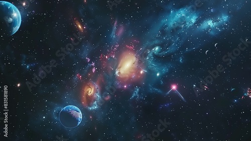 Stunning Cosmic Galaxy Banner: Planets and Space Objects