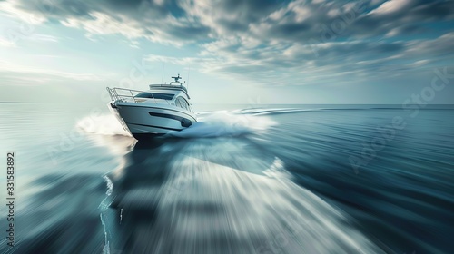 High speed motor boat on open sea