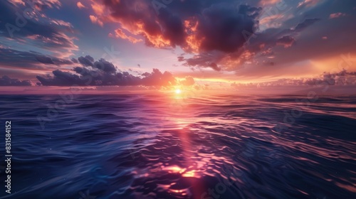Movement of a stunning sunset over water and sky