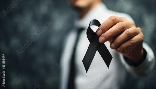 holding out black ribbon in remembrance, mourning, and solidarity