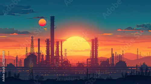 Oil and gas refinery plant or petrochemical industry on sky sunset background.