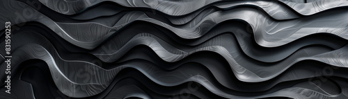 A black and white image of a wave with a silver tint. The image is abstract and has a futuristic feel to it