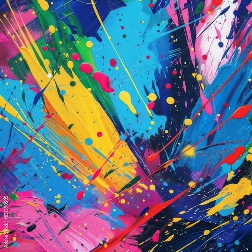 colorful creative explosion vibrant paint splatters and brushstrokes on canvas abstract art background
