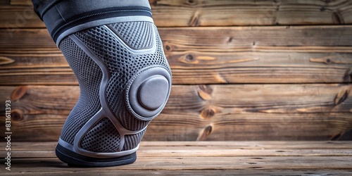 Close-up image of a knee support brace on a wooden surface
