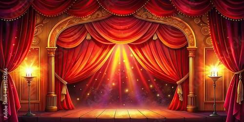 Red velvet theater curtain with a warm glow