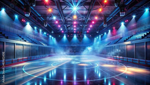 Sci-fi ice rink with neon spotlights and smoke, perfect for winter hockey competitions