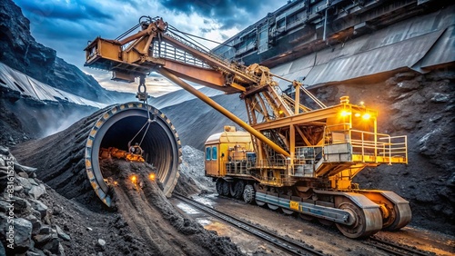 Continuous mining machine extracting coal from a seam in underground mine