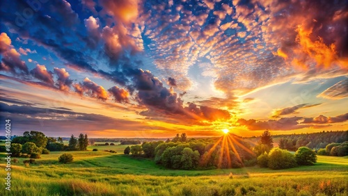 Panorama beautiful Nature morning sunrise sky in Summer, Banner landscape background