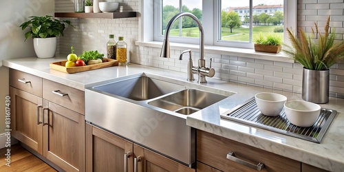 Stylish and functional kitchen sink and dishwasher pairing with coordinating faucet