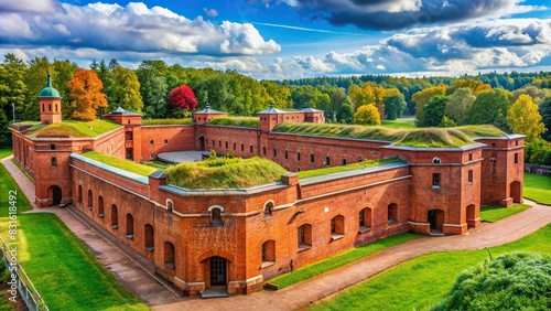 Historical Brest Hero Fortress Museum 5th Fort in Belarus with brick walls and greenery