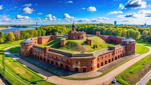 Description Panoramic view of Brest Hero Fortress Museum 5th Fort in Belarus with clear blue sky in the background