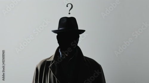 A man wearing a hat and a coat is standing in front of a wall, the concept of searching for a suspect in a crime