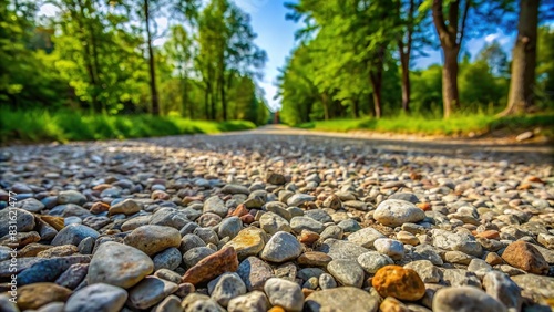 Detailed texture of a gravel stone road surface in a natural outdoor setting