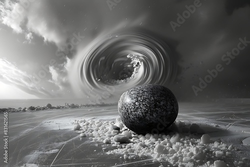 Curling stone, a swirling vortex of energy, leaving a trail of destruction on the ice.