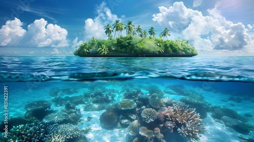 Tropical Island and Underwater Scene 