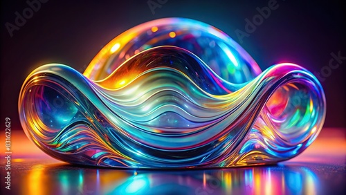Abstract light emitter glass with iridescent holographic neon vibrant gradient wave texture render
