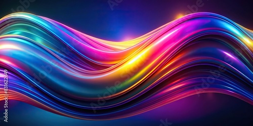 Abstract holographic neon wave background with fluid colorful curves in motion