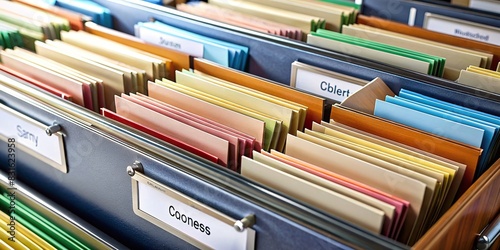 A neatly organized filing cabinet with labeled folders for human resources and customer relations documents