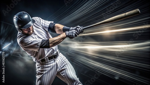 Dark background with motion blur lines of a baseball player swinging bat