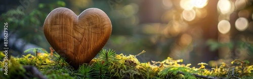 Wooden Heart Funeral: Natural Burial Near Fir Spruce Tree in Forest Woods with Tree Burial on Grass or Moss