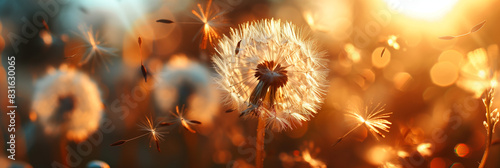 closeup of a dandelion blowing in the wind