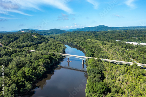 Aerial View of the Potomac River in Maryland with A Bridge Crossing the River