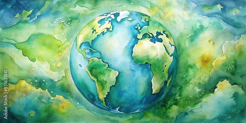 Calm watercolor artwork of earth with green tones