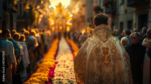 a man in a priest's robes walking down a street