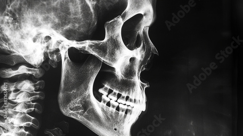 X-ray photograph of a side view of the human head..