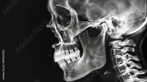 X-ray photograph of a side view of the human head..