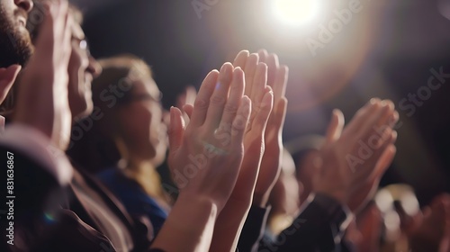 Applause support and motivation with a business team clapping as an audience at a conference or seminar Meeting wow and award with a group of colleagues or employees cheering on an ach : Generative AI