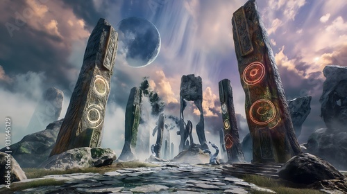 13. Explore a mystical realm where ancient runes and symbols float in mid-air, guiding travelers on hidden paths.