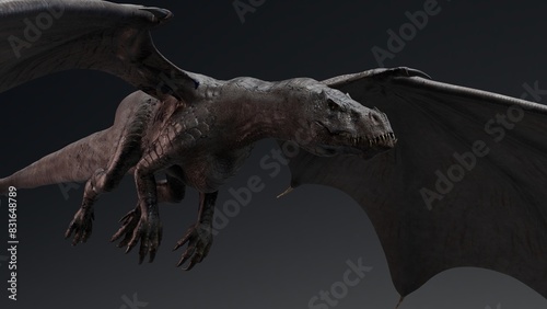 Iron Fire Dragon Realistic Model of background, 3d rendering
