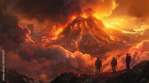 With their journey nearing its end, the explorers take one final look back at the volcano, a silent tribute to the indomitable spirit of nature's power.