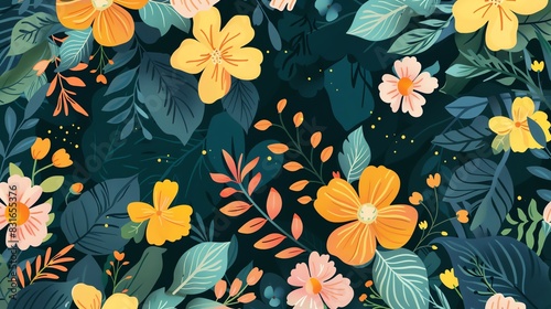 Floral patterns flat design front view botany animation Complementary color scheme
