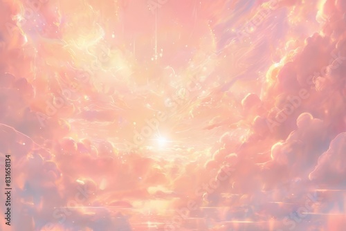 Shimmering golden celestial sunrise in anime style illustration
