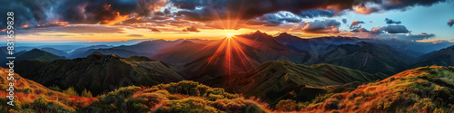 panorama sunrise or sunset over mountains , dawn or dusk, morning or evening. Wall Art Poster Print Design for Home Decor, Decoration Artwork, High Resolution Wallpaper and Background for Computer