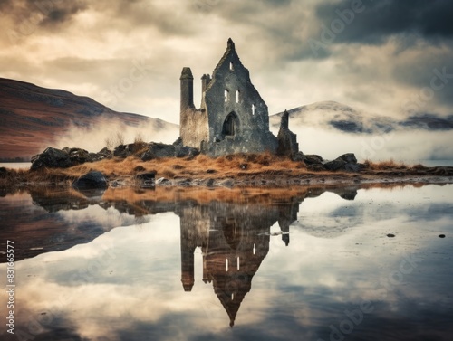 Lightsoaked Reflections Castle Ruins by a Majestic Loch