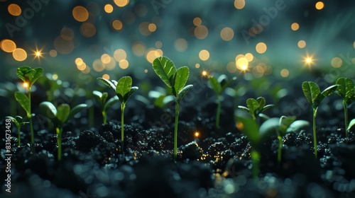 Digital coins sprouting from the ground like tiny plants waiting to be plucked and added to a growing collection.