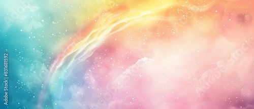 Abstract pastel rainbow background with soft, dreamy clouds.