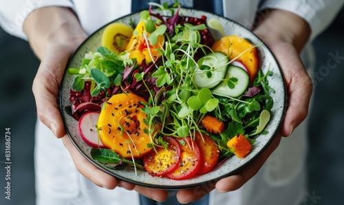 Doctor holding a plate with healthy vegetables and fruits