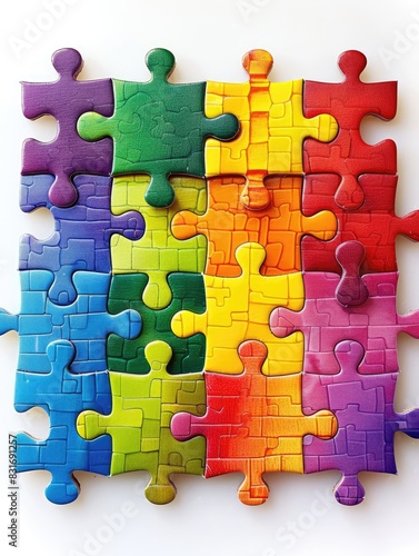 A colorful puzzle with all pieces fitting together perfectly, representing a successful solution or completed project, on a clean white background. Ideal for showcasing teamwork, collaboration, and