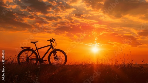 The Silhouette Of A Mountain Biker At Sunset.