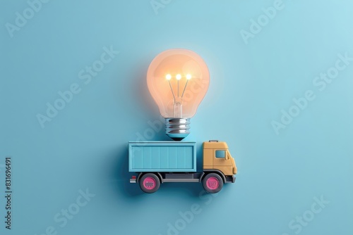 A light bulb illustration with a delivery truck icon on top, representing innovative e-commerce delivery solutions, on a calming light blue background. Perfect for showcasing efficient and convenient