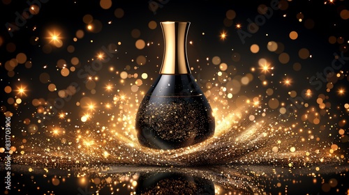 Luxurious black glass perfume bottle with an elegant golden cap for exquisite fragrance
