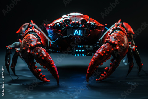 Crab digital with AI text on isolated background.
