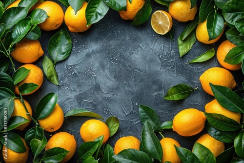 Frame with lemon fruits citrus and leaves