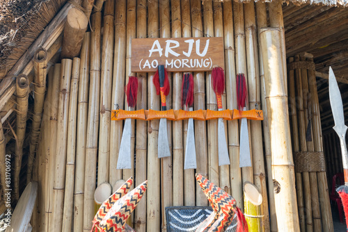 Naga sword displayed at Hornbill festival, Nagaland, India