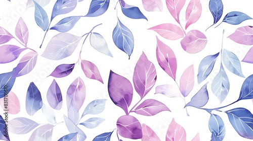 Hand-drawn seamless pattern featuring watercolor leaves in pastel colors, perfect for a serene and botanical look